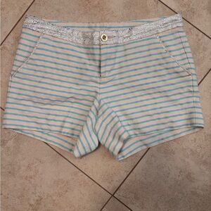 Lilly Pulitzer Blue and Cream Striped High Waist Shorts